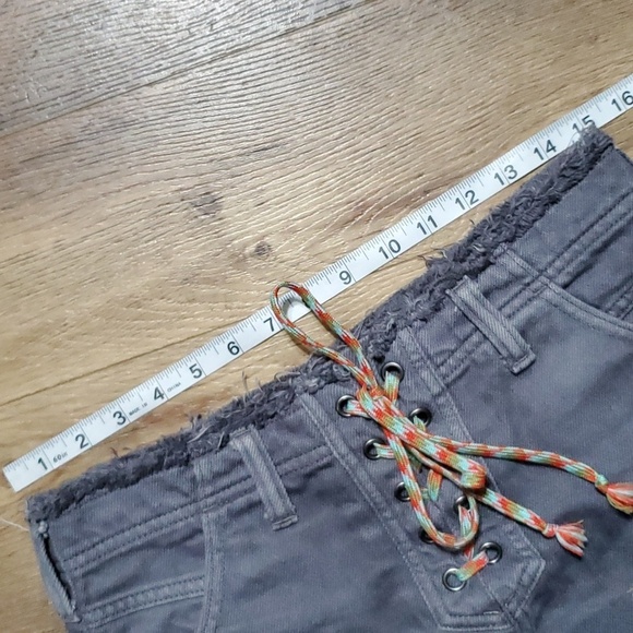 We the free by free people fringe cutoff denim grey lace up shorts distressed - Picture 2 of 6